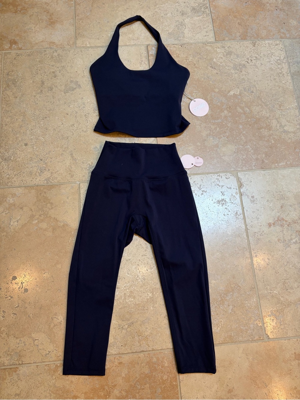 Posie Navy High-Waist Capri length Leggings & Halter Crop Top Set